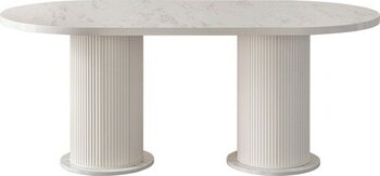 EDSY HOME Mermer Desen Oval Masa ( Ayaklar Plastik ) - Beyaz