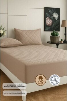 Formeya Pamukkale Alez Kahverengi  Pamuk Kapitone Yatak Koruyucu Alez Fitted Çarşaf - 150 x 200 cm