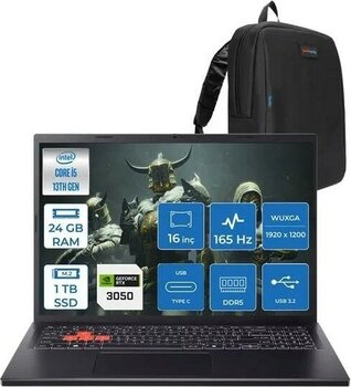 Acer Nitro Lite Intel Core I5 13420H 24GB Ddr5 2tb SSD 6GB/RTX3050/45W 16" Wuxga IPS 165Hz Windows 11 Home Taşınabilir Bilgisayar NHDAAEY001H07 + Z