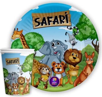 Parti Ustası Safari karton 8'li Tabak Ve 8'li Bardak Tabak 8'li