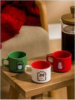 Karışık Baskılı Baskılı Seramik Kupa Seti 3'lü 184 ml - 180 ml