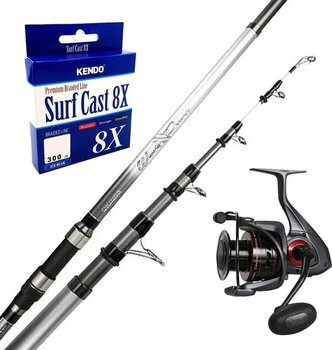 Yekoutdoor Surf Olta Seti Okuma Wave Power Tele Surf 3.90 Cm 100-200 Gr 5 Parça Surf Kamışı&Okuma Ceymar C-6000A Dark Grey 7+1Bb Olta Makinesi