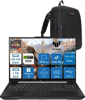 Asus Tuf Gaming A15 Fa506nfr Amd Ryzen 7 7435Hs 48Gb Ddr5 1Tb Ssd Rtx2050 4Gb 15.6" Fhd Ips 144Hz Windows 11 Home Taşınabilir Bilgisayar Hn012h18 + Zetta Çanta