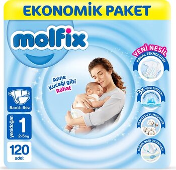 Molfix Bebek Bezi 1 Beden Yenidoğan Ekonomik Paket 120 Adet