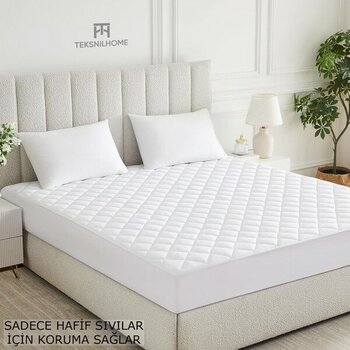 Teksnil Home  Mikrofiber Kapitone Yatak Koruyucu Alez Çarşaf Fitted 200 x 200 - 200 x 200 cm - Beyaz