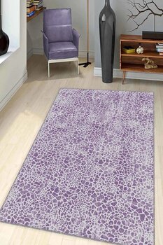 Mor Leopar Kaymaz Tabanlı Makinede Yıkanabilir Halı