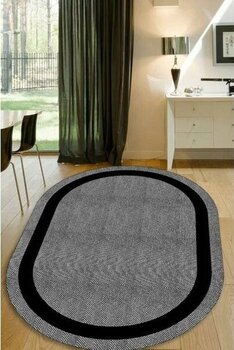 Esta Gri - Siyah Çizgili Oval Halı