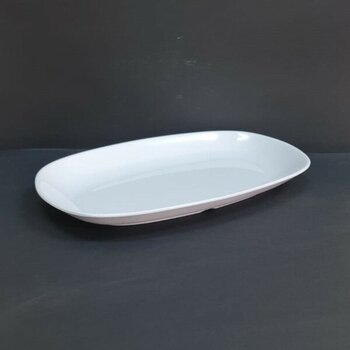 4 Adet Kırılmaz Melamin Kayık Tabak Orta Salata Tabağı 34X20CM - Derinlik 3,5cm - Beyaz - 34 x 20 cm