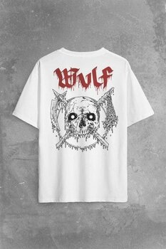 Wulf Metal Rock Band Skull Kuru Kafa Urban Gothic Sırt Ön Baskılı Oversize Tişört  T-Shirt - Beyaz - M