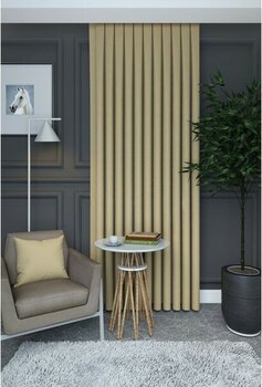 Evdepo Home Koyu Krem Düz Renk Pileli Petek Dokulu Fon Perde, 1/3 Sık  Pile, Tek Kanat 90 x 260 cm