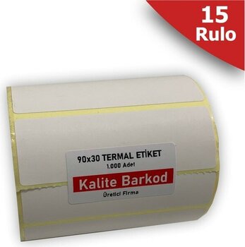 Kalite Barkod 90X30 Termal Etiket | 15 Rulo Barkod Etiketi