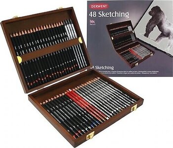 Derwent Sketching Ahşap Kutu 72'li Karakalem Çizim Seti