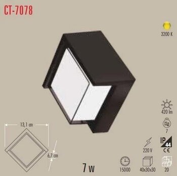 Cata Bora Dörtgen Led Bahçe 7W Duvar Aplik 3200K Günışığı Dış Mekan