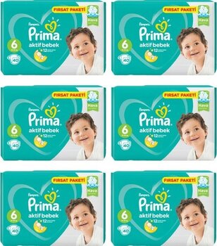 Prima Bebek Bezi Aktif Bebek 6 Beden 40 Adet Ekstra Large Fırsat Paketi 6lı Paket 240 Adet