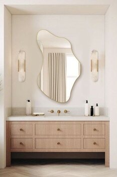 FAWdecor Modern Tasarım Ahşap Çerçeveli Asimetrik Duvar Aynası - 60x110