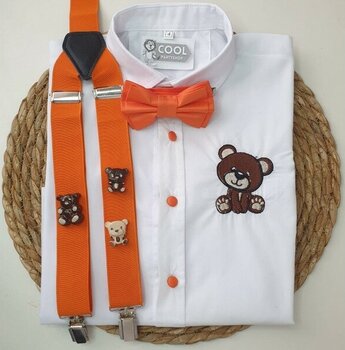 Cool Bebe  Ayıcık Konseptli Askı Papyon Gömlek - 51R-Turuncu - 6 Yaş
