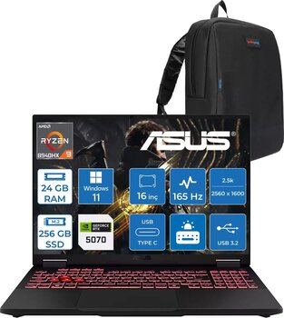 Asus TUF Gaming A16 FA608PP AMD Ryzen 9 8940HX AI 24 GB DDR5 256 GB SSD 8 GB RTX5070 115 W 165 Hz 16 inç WQXGA 2.5K 400 NITS IPS Windows 11 Home Dizüstü Bilgisayar WQT060H01