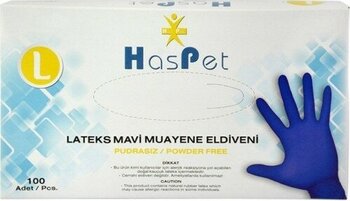 Haspet Pudrasız Lateks Eldiven Mavi L 100 Adet