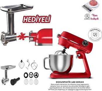 Karaca Hamur Yoğurma & Mikser Karıştırcı ,püre Yapma Dokunmatik LED Ekranlı 10 Hız Kademeli Döküm Gövde, 7 Lt Hazne Premium Mikser - Kırmızı