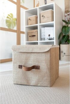 Art Bee Jüt Dolap Içi Organizer Takı, Makyaj, Banyo, Ofis Düzenleyici Kapaklı Saklama Kutusu 30X30X30 cm