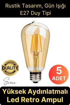 Svein Vintage Spiral Filament Rustik Retro Akkor Gün Işığı 5W 5 adet E27 LED Ampul