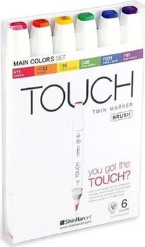 Touch Twin Brush Marker Fırça Uçlu Marker Seti 6 Renk Ana Renkler Görsel Rengi