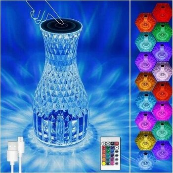 Sürahi Model USB Şarjlı Kumandalı 16 Farklı Işık Modlu LED USB Masa Üstü Kristal Akrilik Lamba