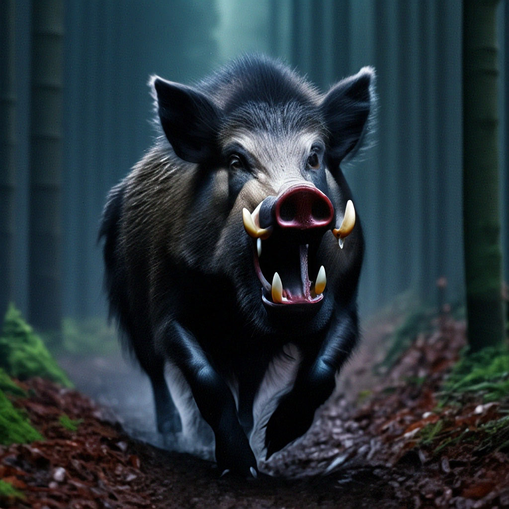 Беги... злой кабан в тё…» — картинка создана в Шедевруме