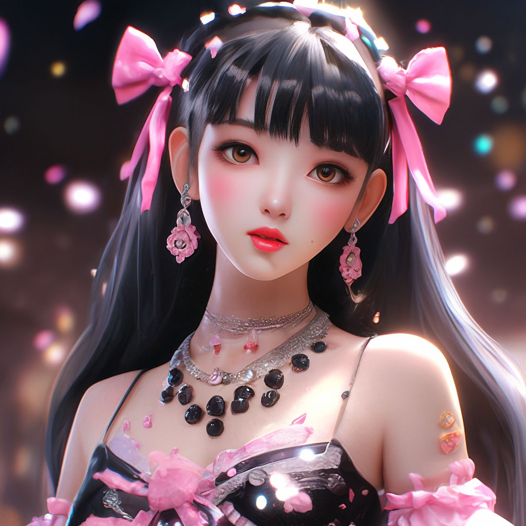 Beautiful girl, anime girl, Korean, glitter, glitter, white, pink,  "  image created in Shedevrum