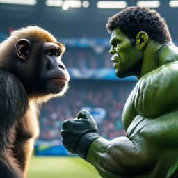 «The Hulk is arguing with a monkey at UEFA. in style sci-fi futuristic ...