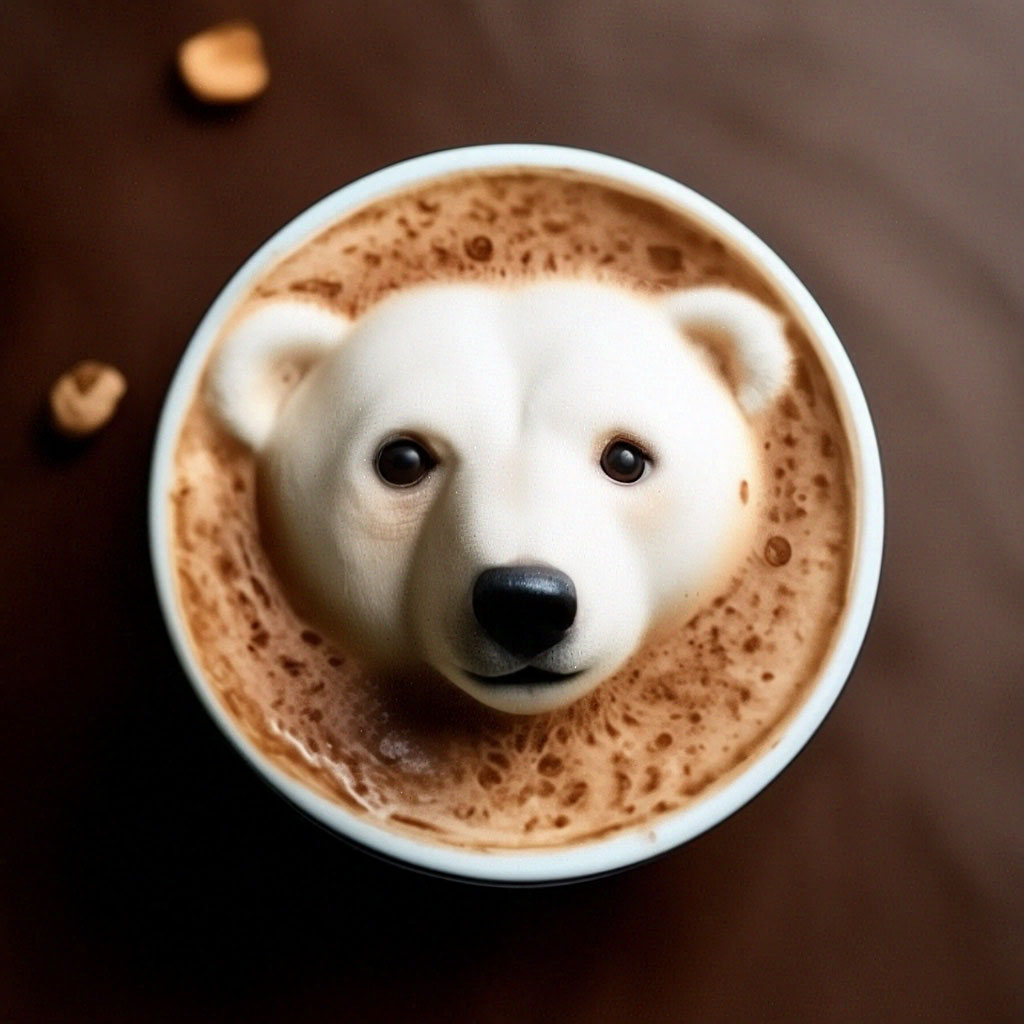 "Hot cappuccino, beautiful in a cup Charming cute polar bear with ...