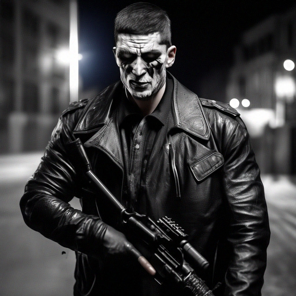 Punisher Frank Castle in a black image created in Shedevrum