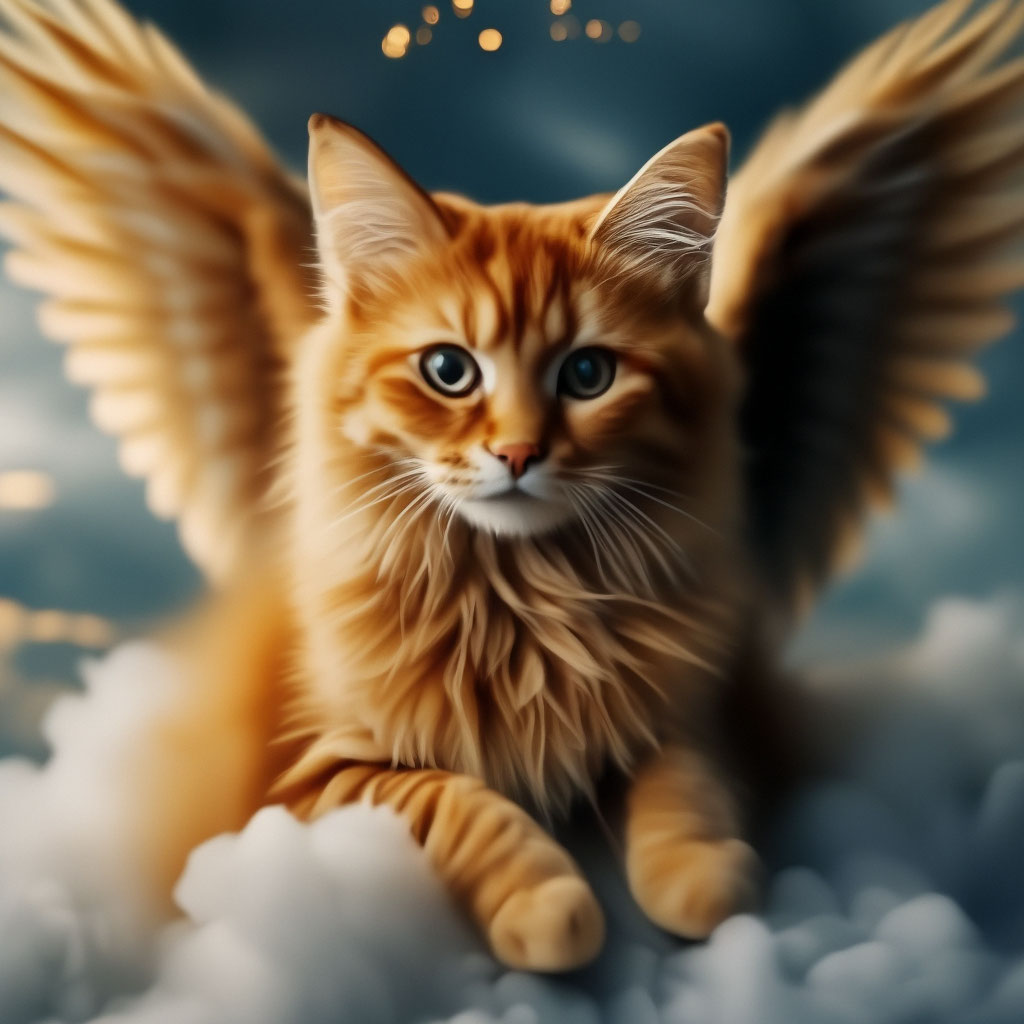 Simbochka pimpochka kitten Sibochka the elder with the wings of an angel in  the clouds Its a pity that he died... — image created in Shedevrum