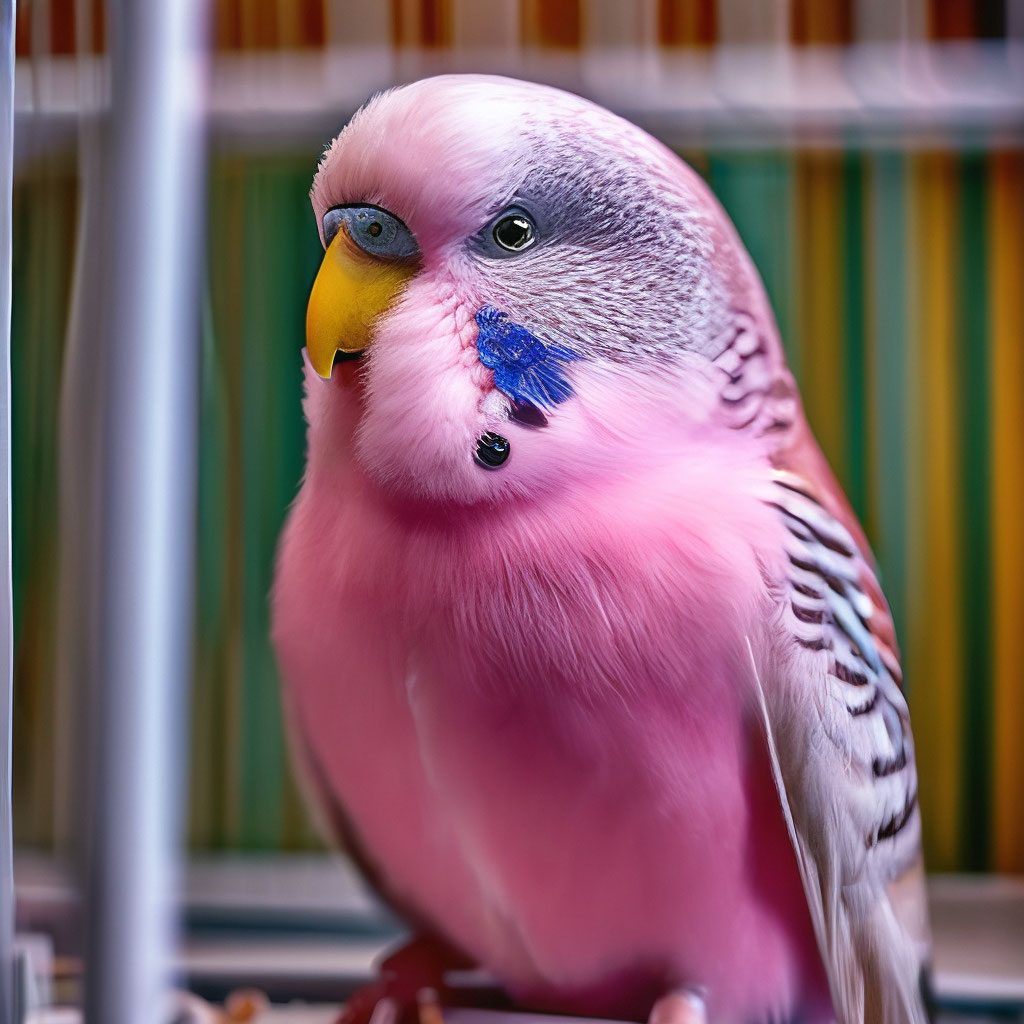 Розовый волнистый попугай в клетке профессиональное фото, 64k, высокое разр...