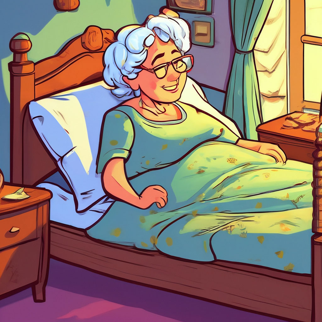 Бабушка лежит на кровати болеет мультяшный» — картинка создана в Шедевруме