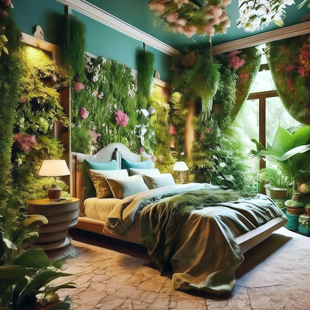 "The interior of the bedroom, stylized as a garden" — image created in ...
