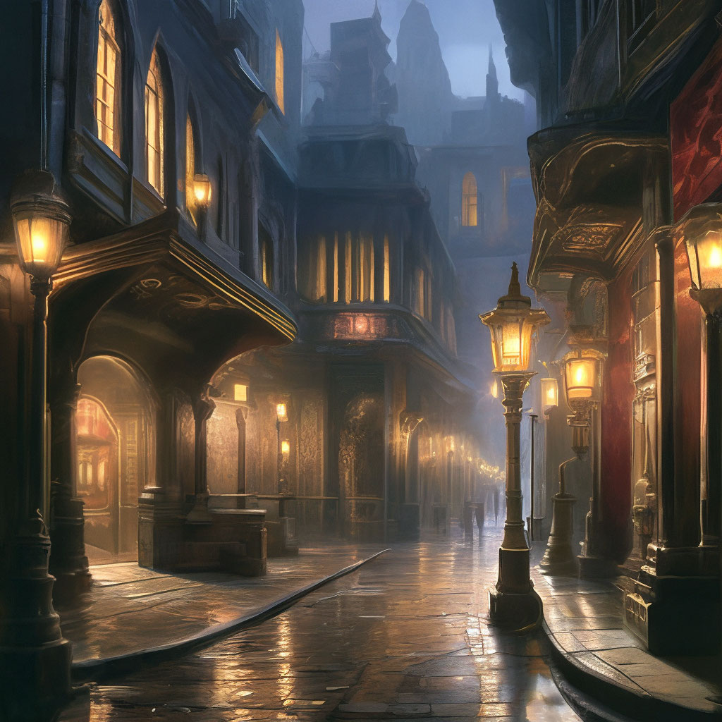 19 век. Мрачная темная улочка, освещают старинные фонари. Здание похоже на театр, стены бордовые. Входная дверь позолоченная, похожа на пасть льва. Реализм&hellip;