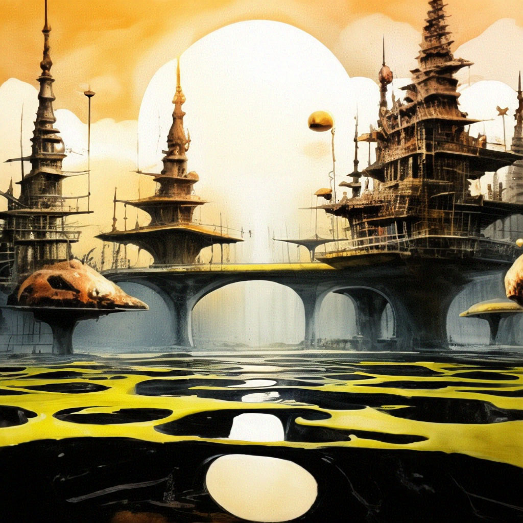"Alien cities fantasy landscape, plants, animals, close-up light botany ...