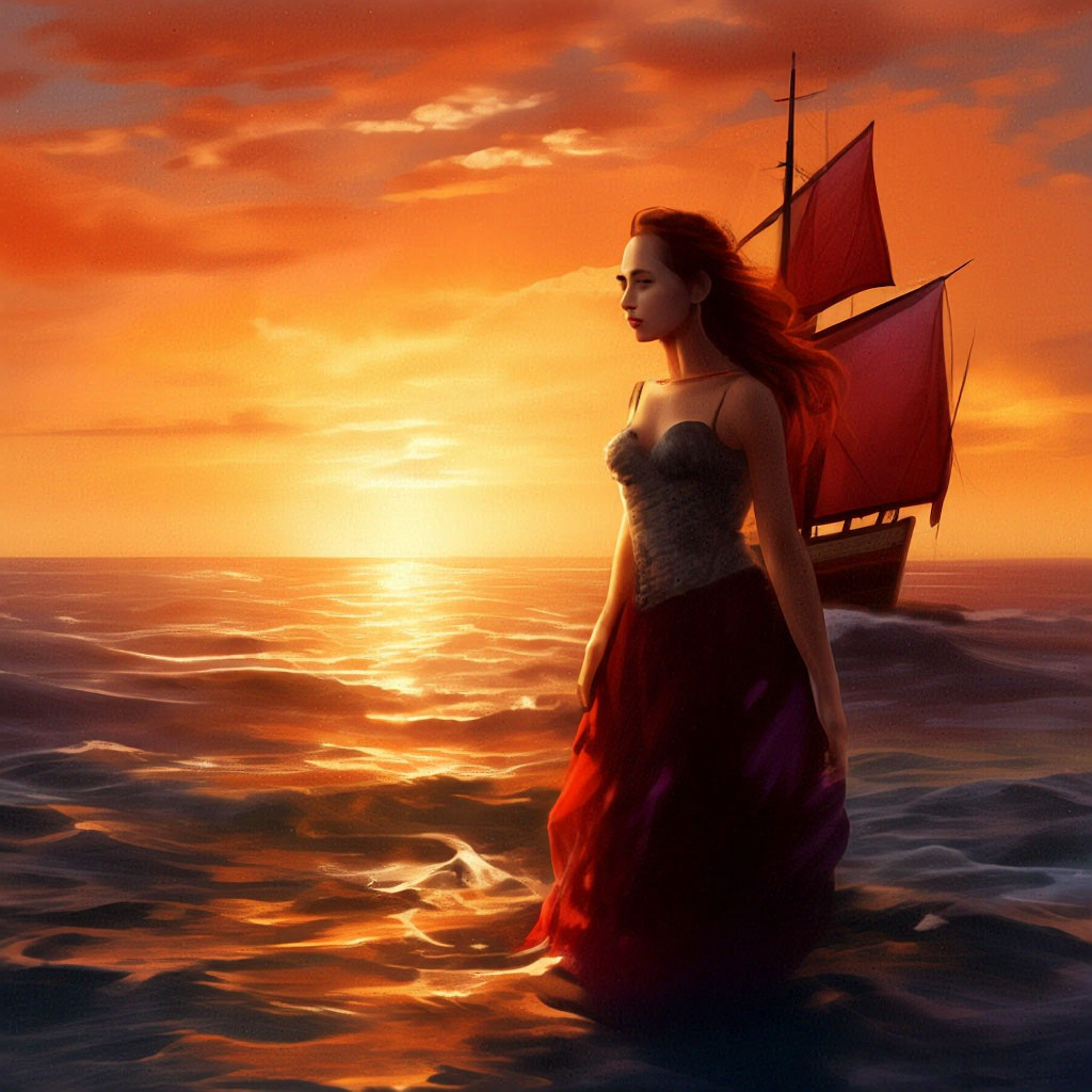 "Assol stands in the ocean, meets his Gray on scarlet sails" — image ...