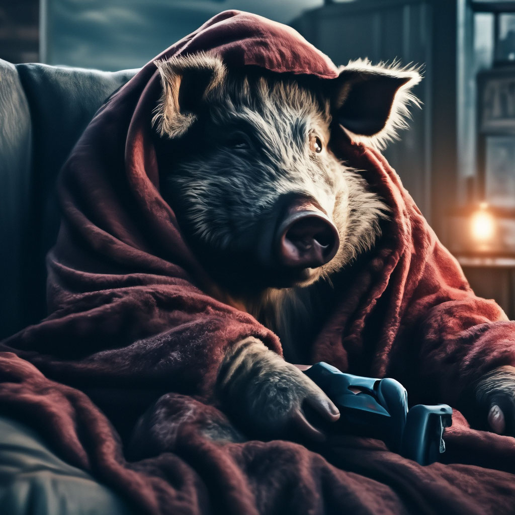 Злой кабан лежит на диване …» — картинка создана в Шедевруме