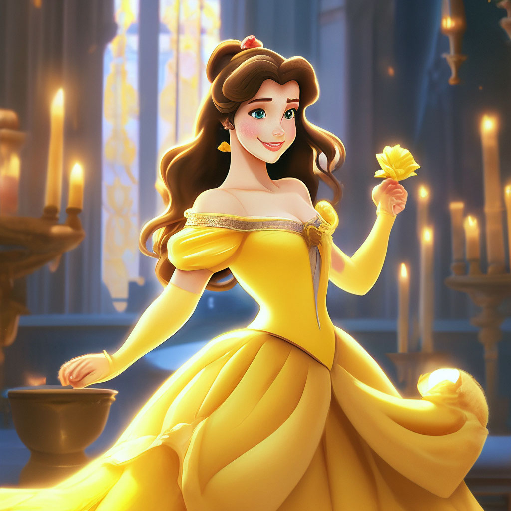 Belle is a Disney princess in a image created in Shedevrum