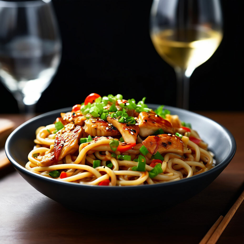 Лапша удон с курицей и овощами в соусе терияки