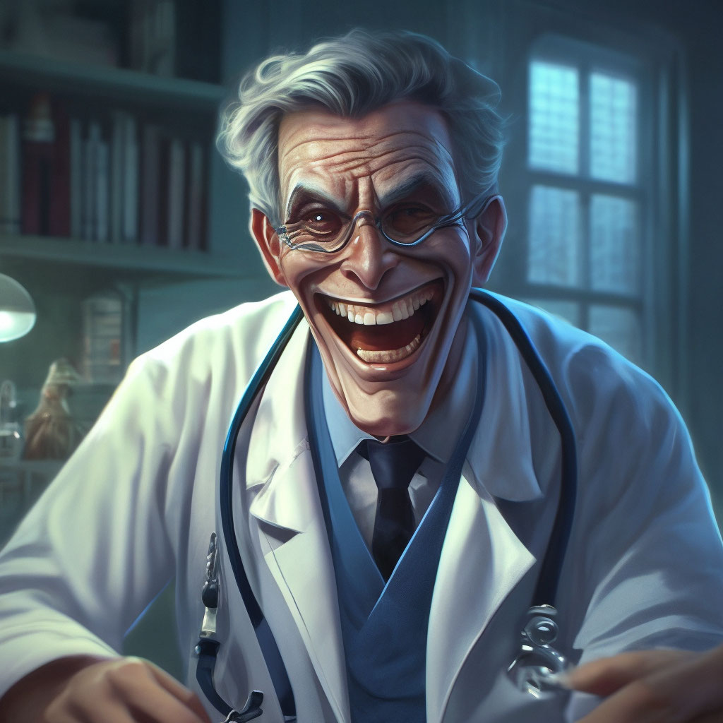 Creepy doctor, smiling, horror, nightmare, horror" — image created in  Shedevrum