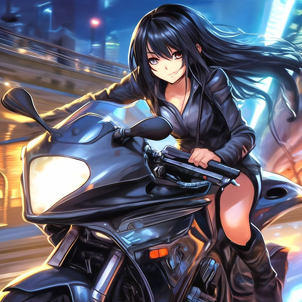 Anime girl with motorcycle sale