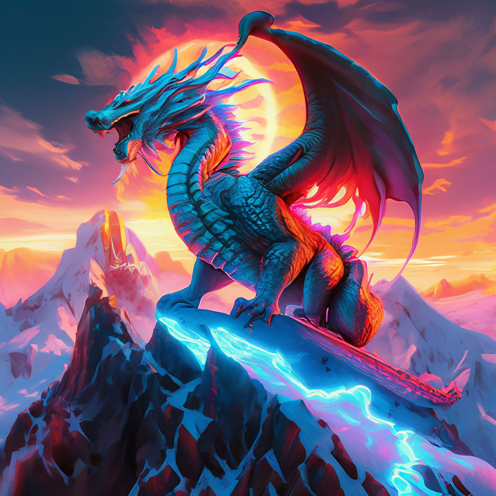"A surreal dragon at the top of the …" — image created in Shedevrum
