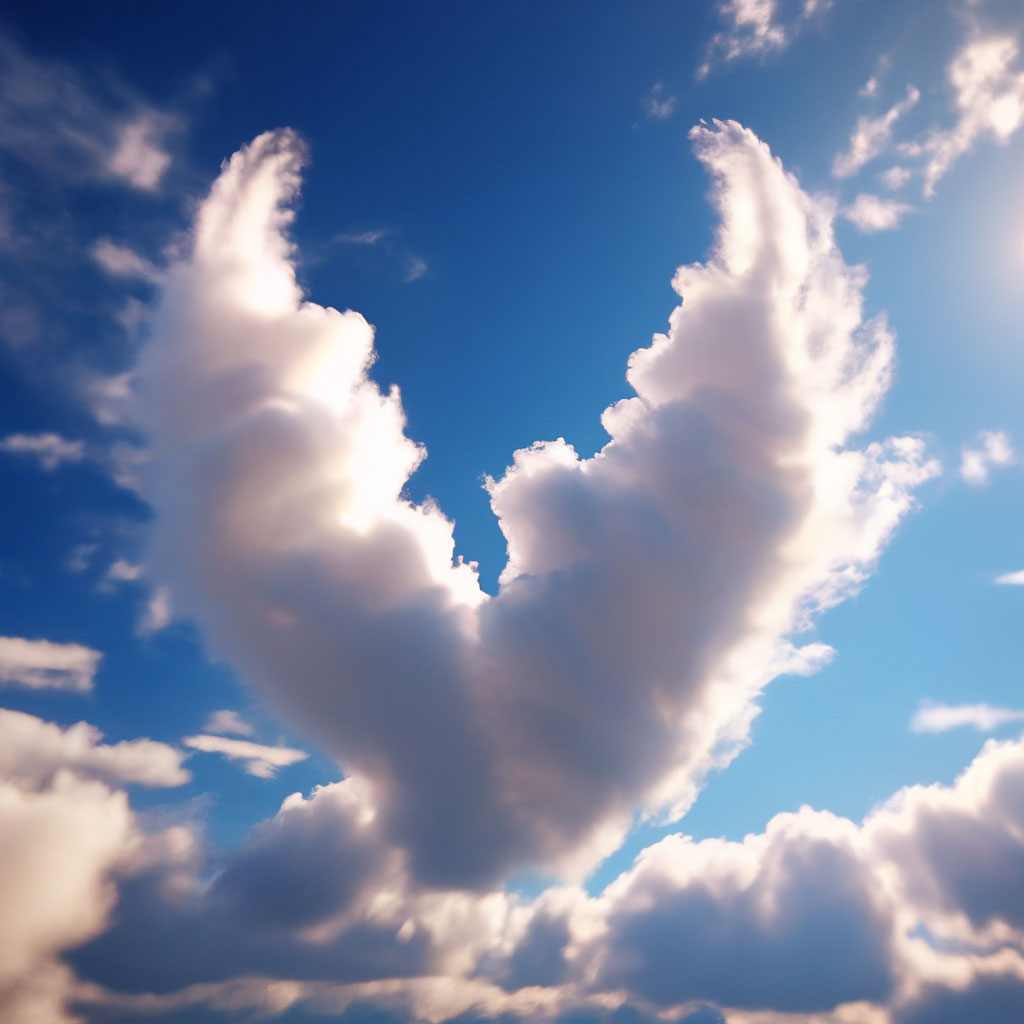 "Fluffy cloud in the shape of an angel's wing on the whole sky ...