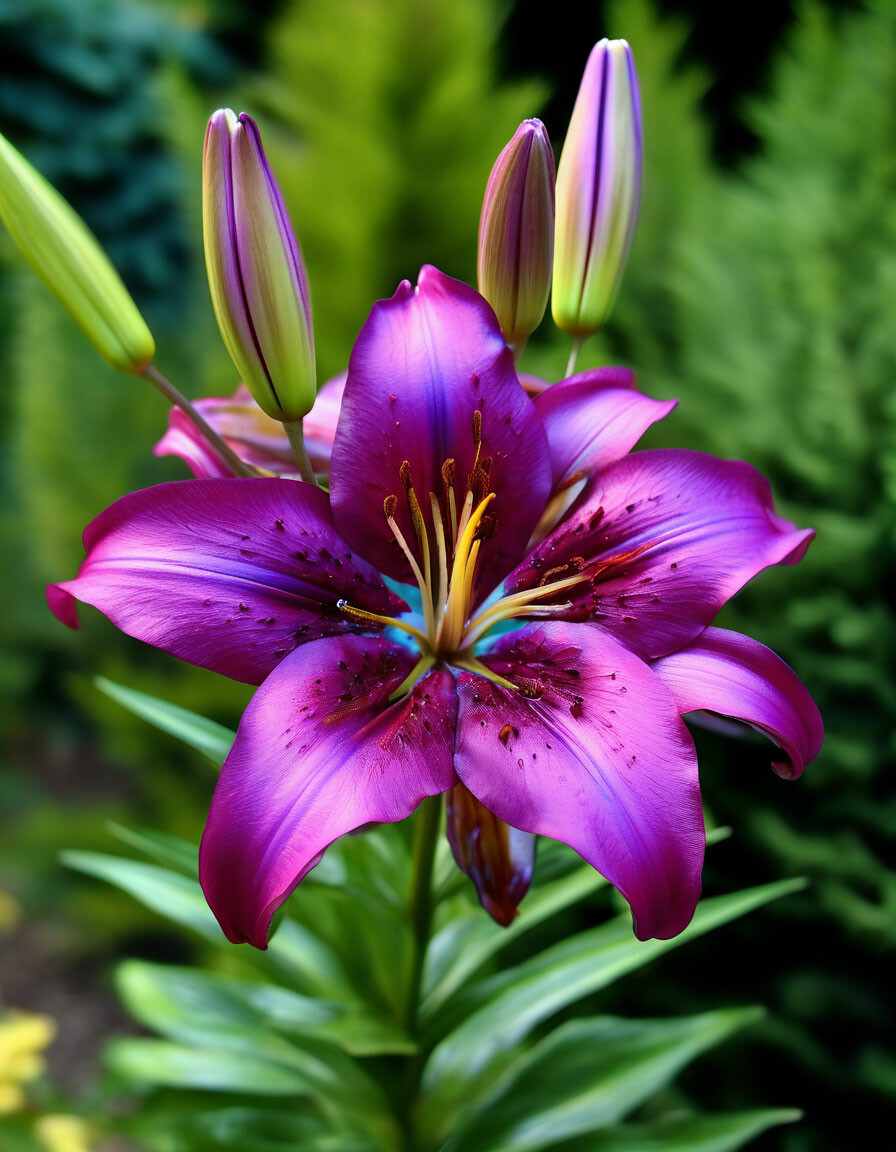 "Burgundy lily with blue stripes large…" — image created in Shedevrum