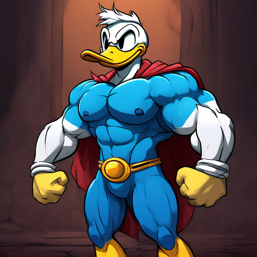 "Pato Donald, muscle growth, estilo Anime, superhéroe" - imagen c...