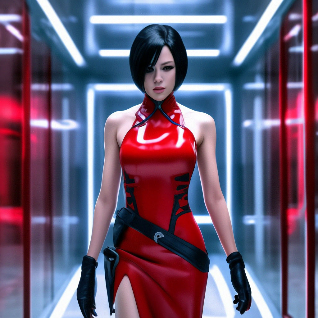 Ada Wong Resident Evil in a full-length red dress, in a white room, high "   image created in Shedevrum