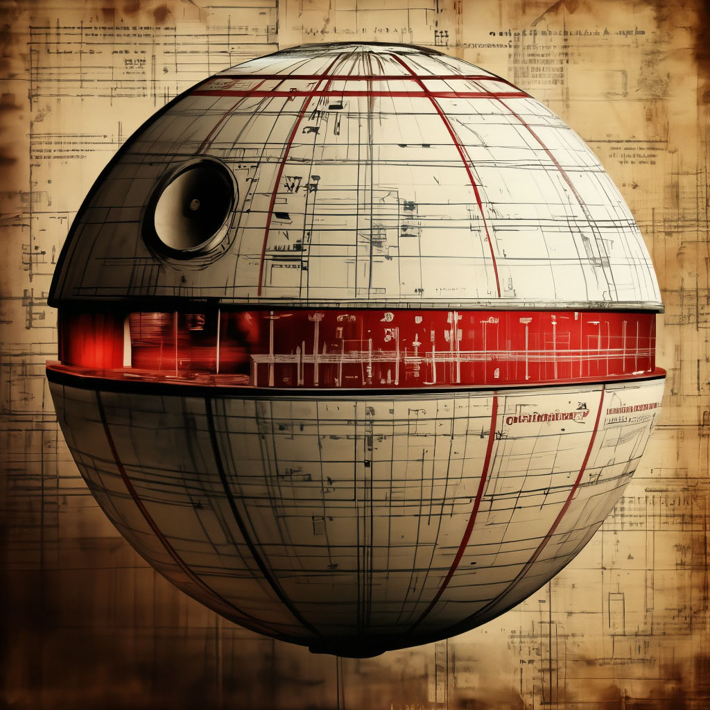 A diagram of the construction of the Death Star from Star Wars, drawn ...